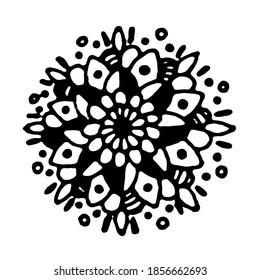 Black and white vector illustration, snowflake, doodle