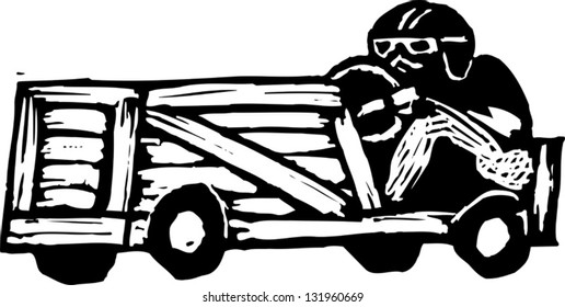 Black And White Vector Illustration Of Soap Box Racer