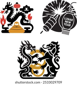 A black and white vector illustration of a solid icon for the Lunar New Year.