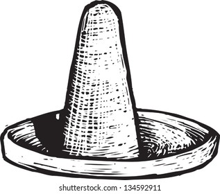 Black and white vector illustration of a sombrero hat