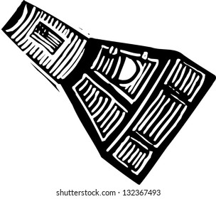 Black and white vector illustration of a space capsule
