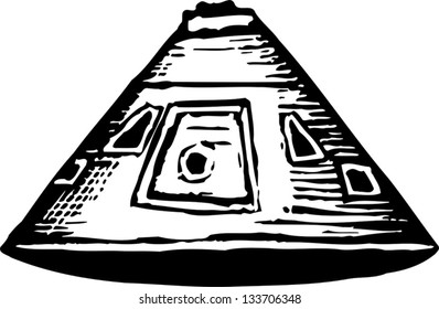 Black and white vector illustration of space command module
