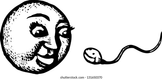 Black and white vector illustration of sperm and egg