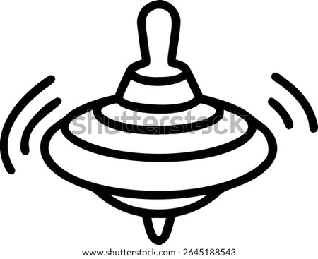Black and white vector illustration of a spinning top toy The silhouette is simple with bold lines and a dynamic feel The top appears to be in motion suggested by curved lines around it