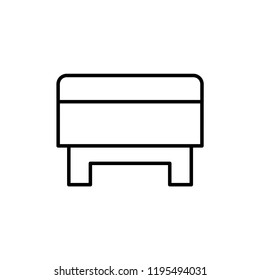 Black & white vector illustration of square storage ottoman, pouf. Line icon of accent stool or chair. Living room, bedroom & patio furniture. Isolated object on white background. 