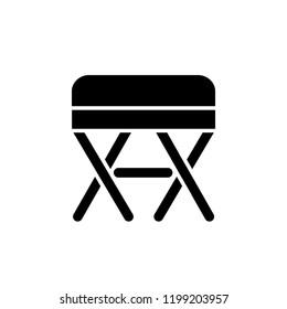 Black & white vector illustration of square ottoman, pouf. Flat icon of accent stool or chair. Living room, bedroom & patio furniture. Isolated object on white background. 