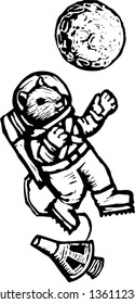 Black and white vector illustration of a squirrel as an astronaut