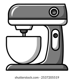 Um vetor preto e branco ilustração de um misturador stand, perfeito para projetos com temas de cozinha, sites de receitas, ou aplicativos de culinária.