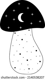 Black and white vector illustration - star mushroom, mystical, lunar, stars. The image is drawn in graphic style.
The image is suitable for prints, logos, printing on fabric