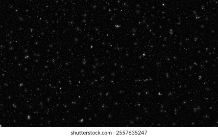 Black and white vector illustration of a starry sky with bright dotted stars of different sizes. Abstract background, perfect for use in design, science projects or space themes.