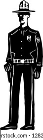 Black And White Vector Illustration Of State Trooper