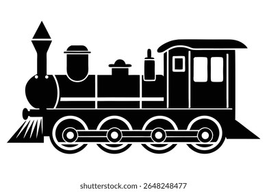Black and white vector illustration of a steam locomotive silhouette against a white background. The image is simple and features a side profile view of the train.