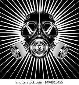 Black and white vector illustration of a steampunk gas mask