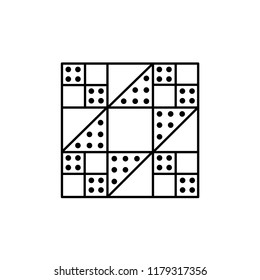 Black & white vector illustration of stepping stones quilt pattern. Line icon of quilting & patchwork geometric design template. Isolated object on white background. 
