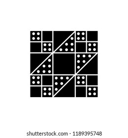 Black & white vector illustration of stepping stones quilt pattern. Flat icon of quilting & patchwork geometric design template. Isolated object on white background. 