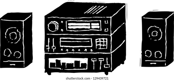 Black and white vector illustration of stereo music player