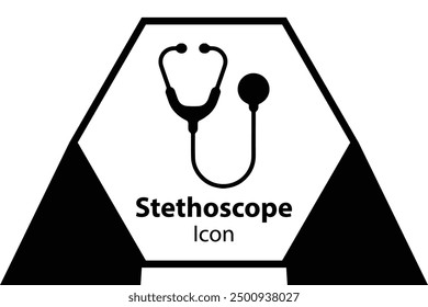 A black and white vector illustration of a stethoscope icon with bold text underneath. Ideal for medical, healthcare, and clinical design purposes.