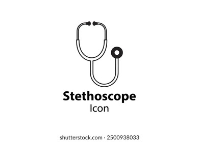 A black and white vector illustration of a stethoscope icon with bold text underneath. Ideal for medical, healthcare, and clinical design purposes.