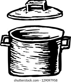 Black and white vector illustration of a stockpot