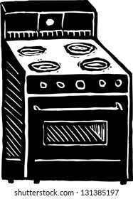 Black and white vector illustration of a stove