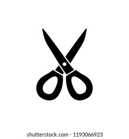 Black & white vector illustration of straight scissors. Flat icon of quilting & sewing instrument to cut fabric. Patchwork, needlework tool. Isolated object on white background. 