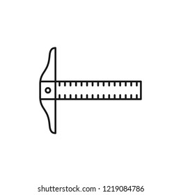 Black & white vector illustration of straight edge with t-square. Line icon of ruler for architect, drafter, engineer. Technical & mechanical drawing tool. Isolated object on white background