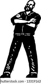 Black and white vector illustration of strong male body guard