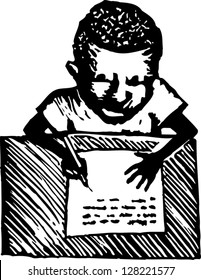 Black And White Vector Illustration Of A Student Writing An Essay