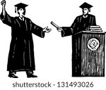 Black and white vector illustration of students at graduation