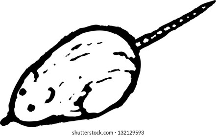 Black and white vector illustration of a stuffed mouse toy for cats