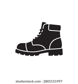 Black and white vector illustration of a sturdy hiking boot with thick sole