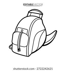 Schwarz-weiße Vektorgrafik eines stylischen Rucksacks, ideal für Design- und Kreativprojekte.