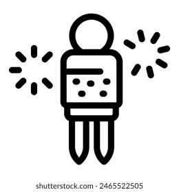 Black and white vector illustration of a stylized astronaut icon surrounded by stars