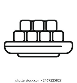 Black and white vector illustration of a stylized container ship in line art style