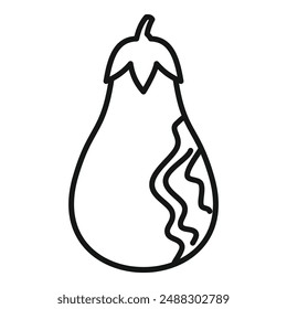 Black and white vector illustration of a stylized eggplant in line art style
