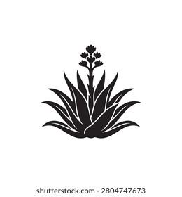 Black and white vector illustration of a stylized agave plant with spiky leaves
