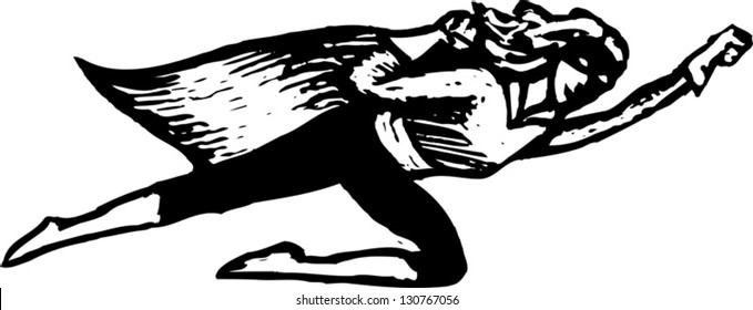 Black and white vector illustration of superhero woman