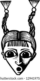 Black and white vector illustration of a surprised girl