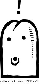 Black and white vector illustration of a surprised video game character