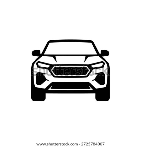  A black and white vector illustration of an SUV's front view.