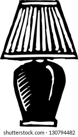 Black and white vector illustration of a table lamp