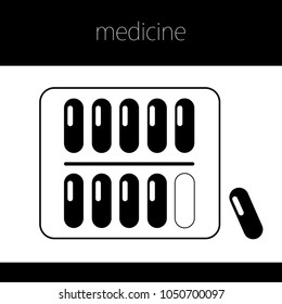 Black and white vector illustration of tablets. Medicine. Vitamins.