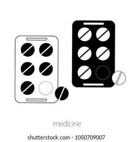 Black and white vector illustration of tablets. Pills