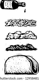 Black and white vector illustration of taco
