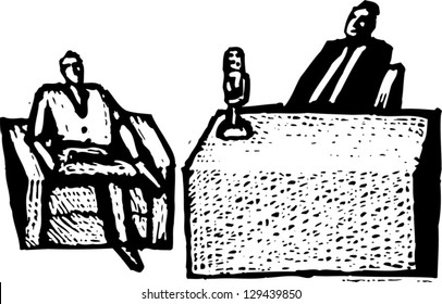 Black and white vector illustration of a talk show