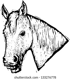 Black and white vector illustration of talking horse