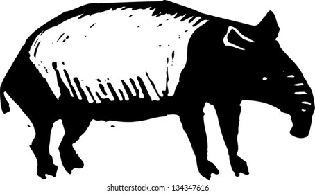 Black and white vector illustration of a tapir