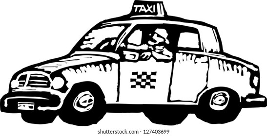 Black and white vector illustration of  a taxi cab