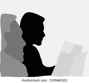 Black and white vector illustration of teacher and adult student