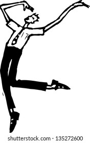 Black and white vector illustration of a Tech Weenie dancing